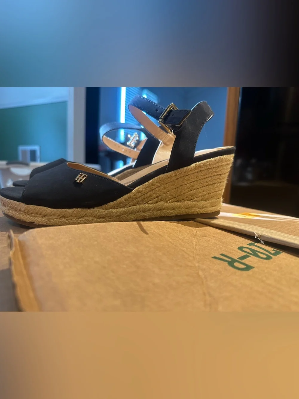 Tommy Hilfiger Black Espadrille Wedge Sandals